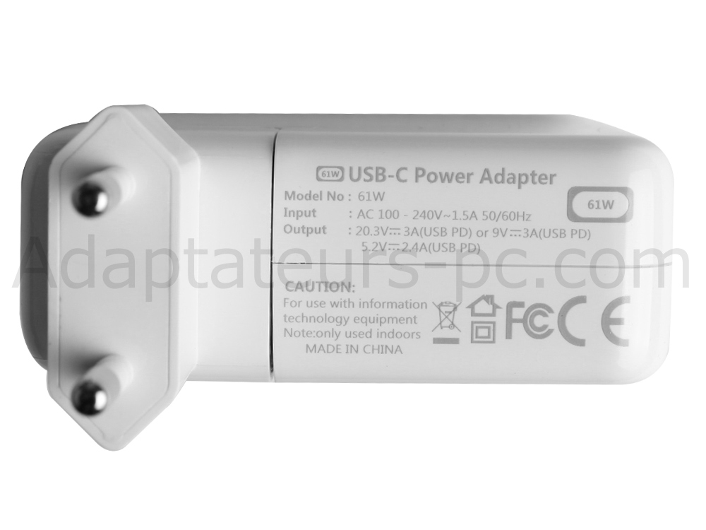 61W USB-C Apple MacBook Pro 13 2020 MXK32 Adaptateur Chargeur
