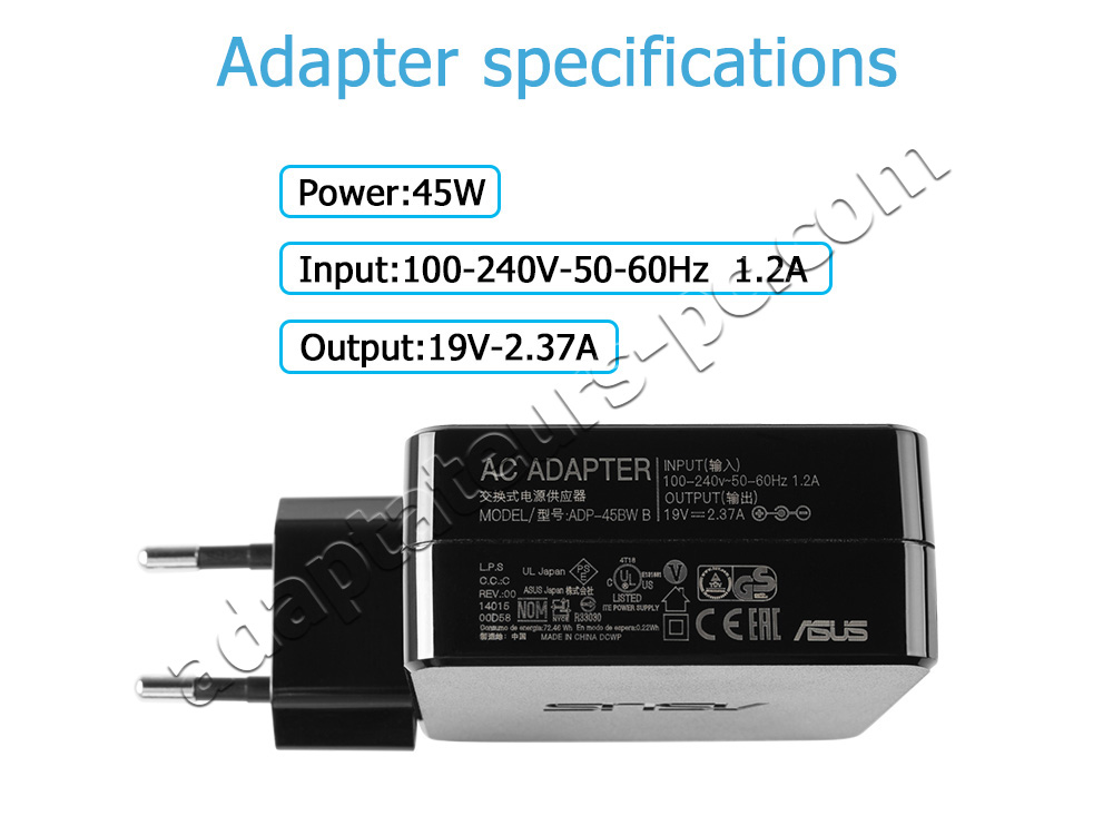 45W Original AC Adaptateur Chargeur pour Asus ZenBook UX305UA-FC005T