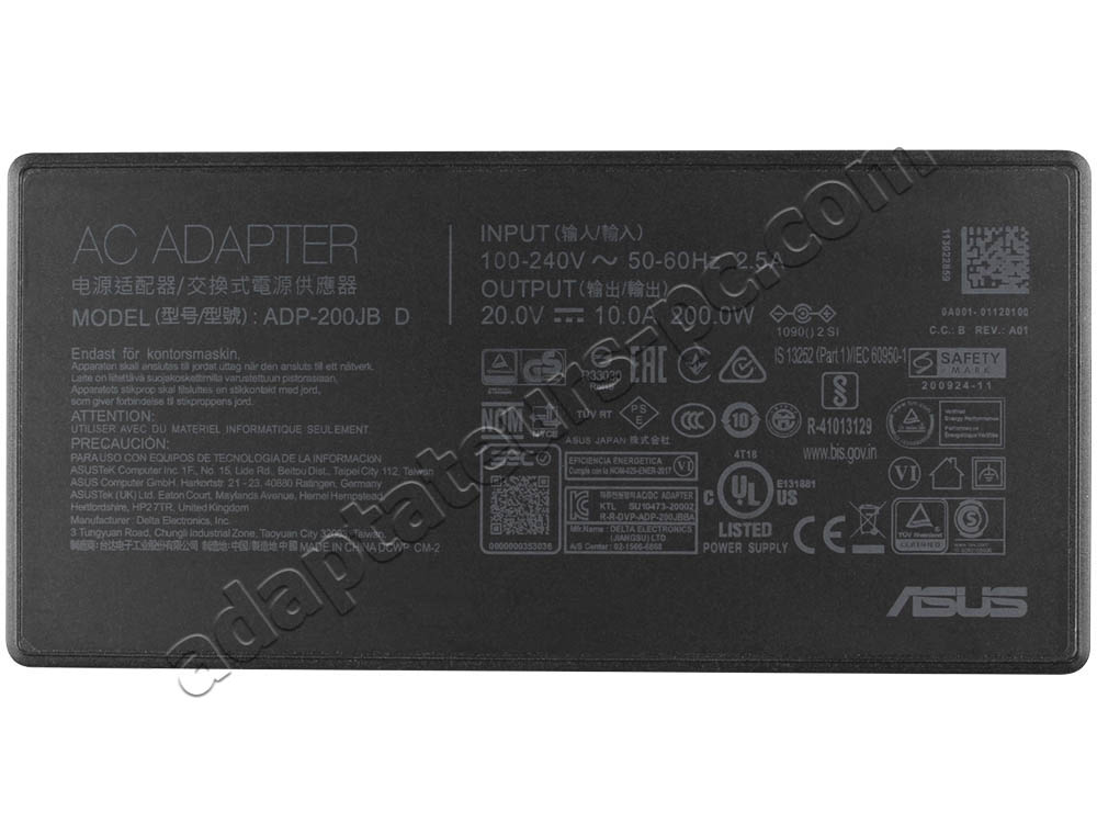 Original 200W Mince Chargeur Asus ADP-200JB D ADP-200JB DA(6.0mm*3.7mm) AC Adaptateur + Cable