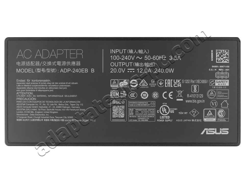 Original 240W Asus TUF Gaming A16 FA608WI Rectangle Conn Chargeur AC Adaptateur + Cable