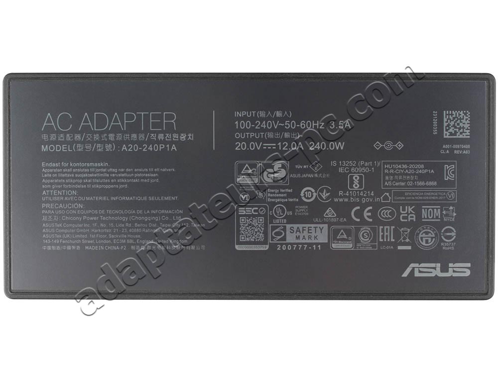 Original 240W Mince Chargeur Asus ROG Zephyrus G16 (2023) GU603ZI AC Adaptateur + Cable