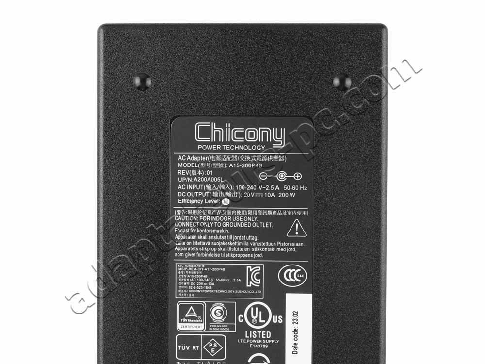 Original 200W Chargeur MSI Pulse 15 B13VFK MS-1585 AC Adaptateur + Cable