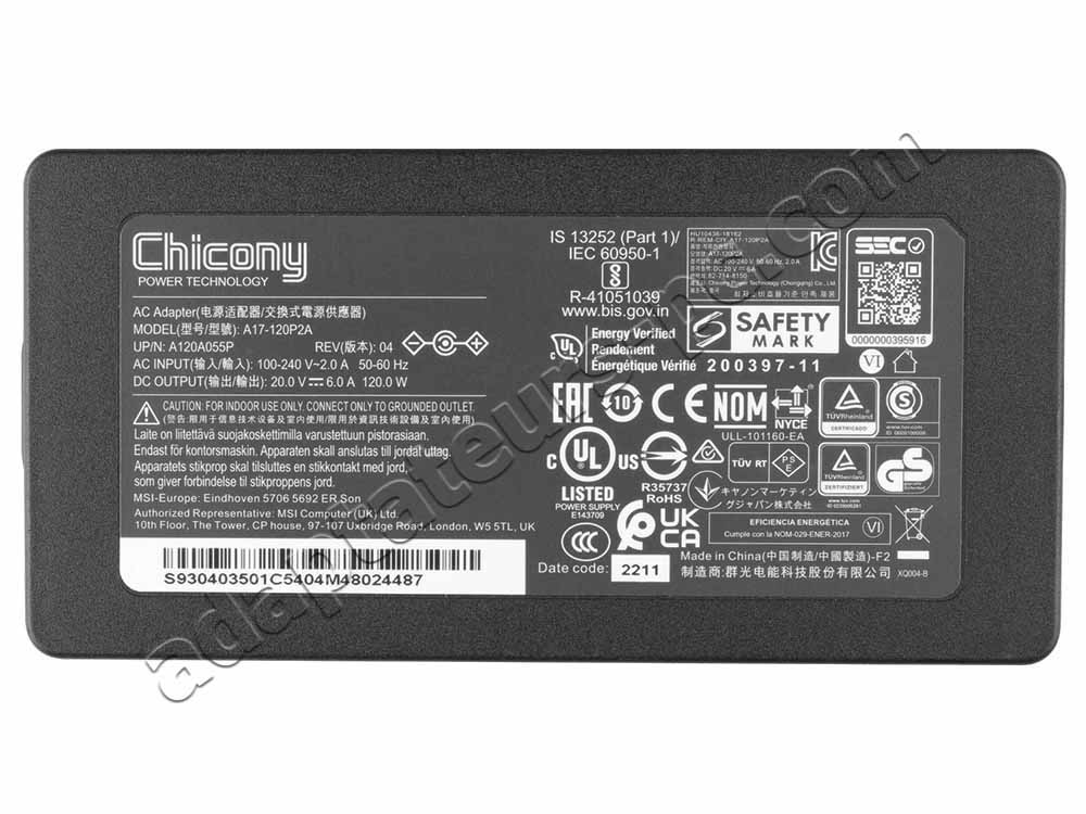 Original 120W Chargeur Chicony A17-120P2A AC Adapter + Cable
