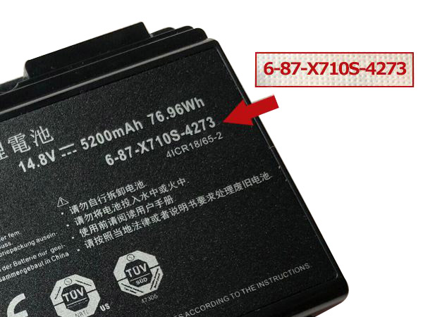 76.96Wh Batterie pour Clevo P150HMBAT-8 - Cliquez sur l'image pour la fermer