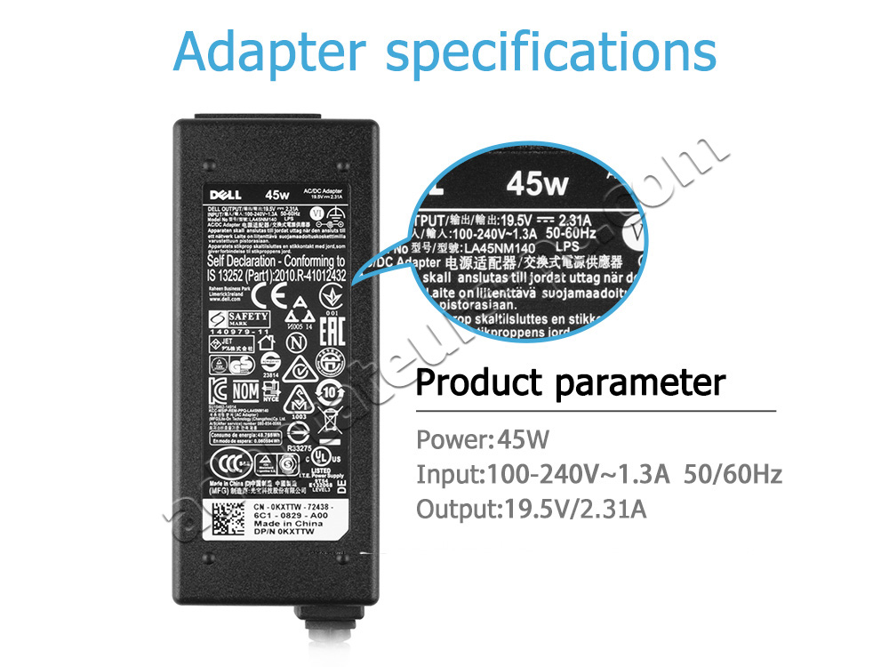 Original 45W Dell Inspiron 3501 P90F P90F005 AC Adaptateur Chargeur