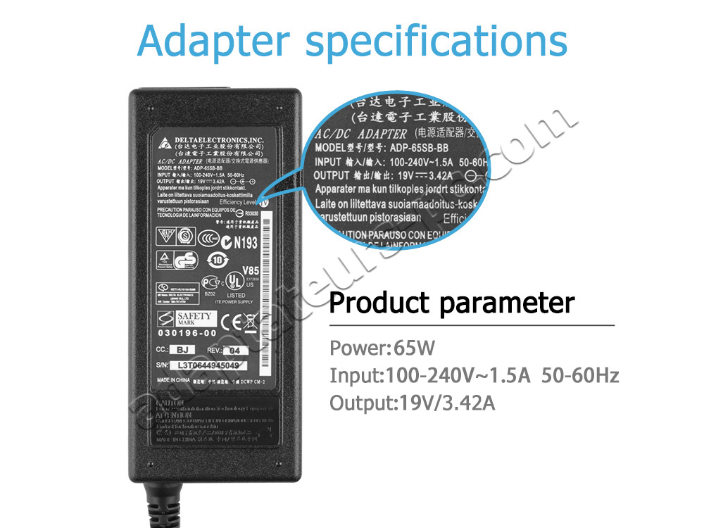 65W AC Adaptateur Chargeur pour Clevo W549KW W547KW W840SU-T W840SU W549KW