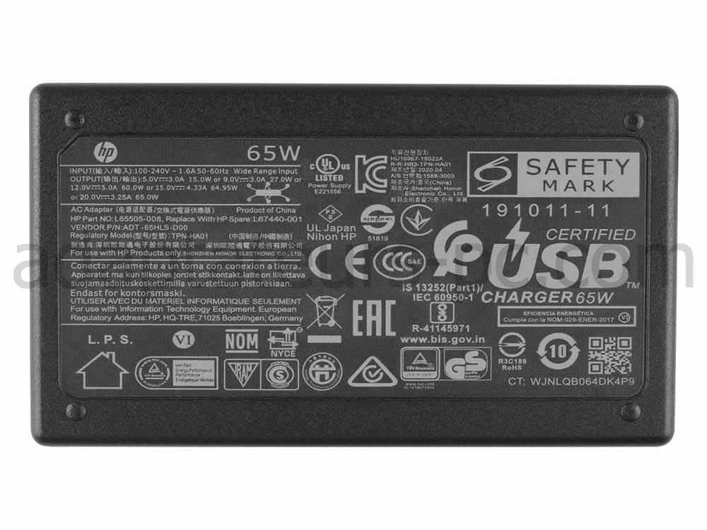 Original 65W USB-C HP Spectre x360 Convertible 14-ea0059nf 14-ea0907nz AC Adaptateur Chargeur