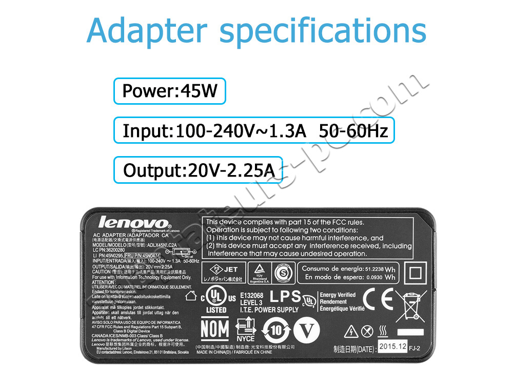 Original 45W Lenovo ThinkPad E540 Adaptateur Chargeur + Cable