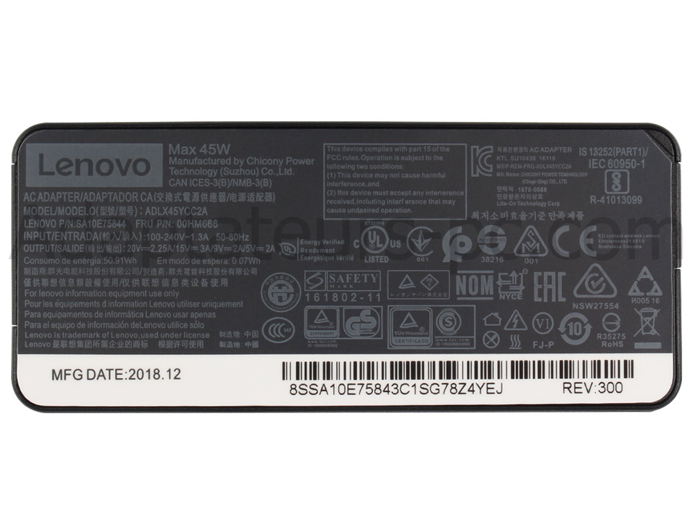 Adaptateur Chargeur Original Lenovo ADLX45NLC3A 45W+Cable