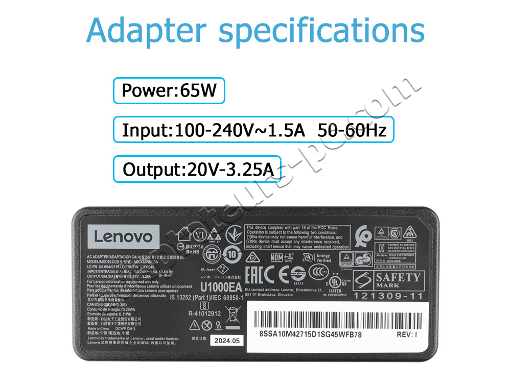 Original 65W Chargeur Lenovo IdeaPad 1 15ALC7 82R4 AC Adaptateur