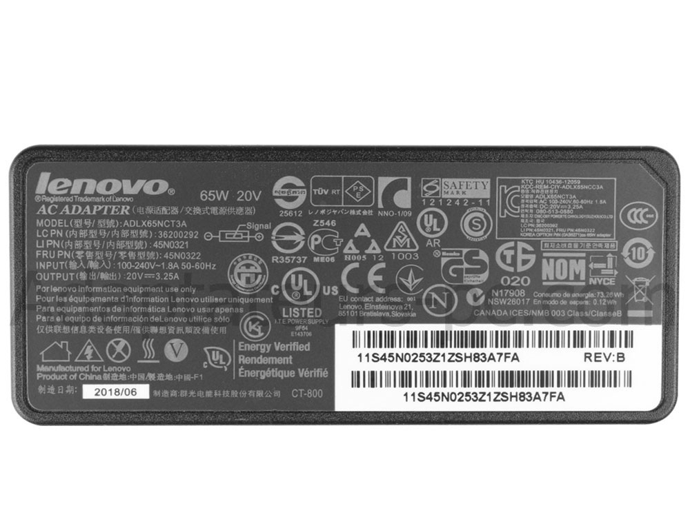 65W Original AC Adaptateur Chargeur pour Lenovo ADLX45NLC3 ADLX45NLC3A