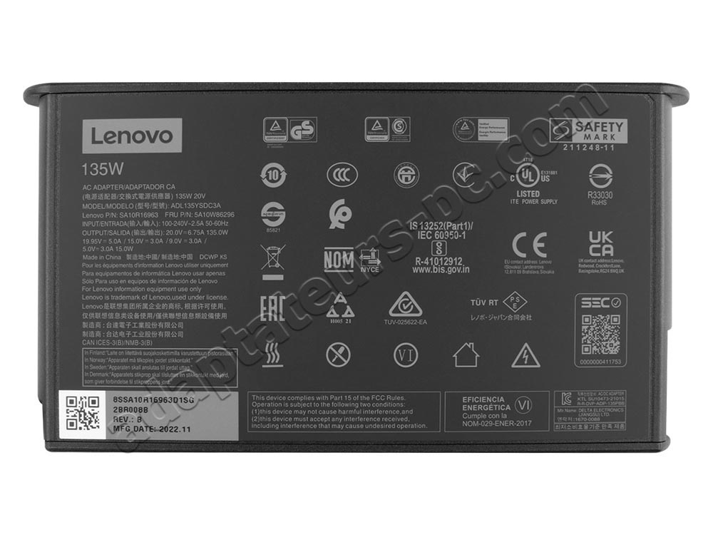 Original 135W USB-C Chargeur Lenovo 5A10W86296 AC Adaptateur + Cable