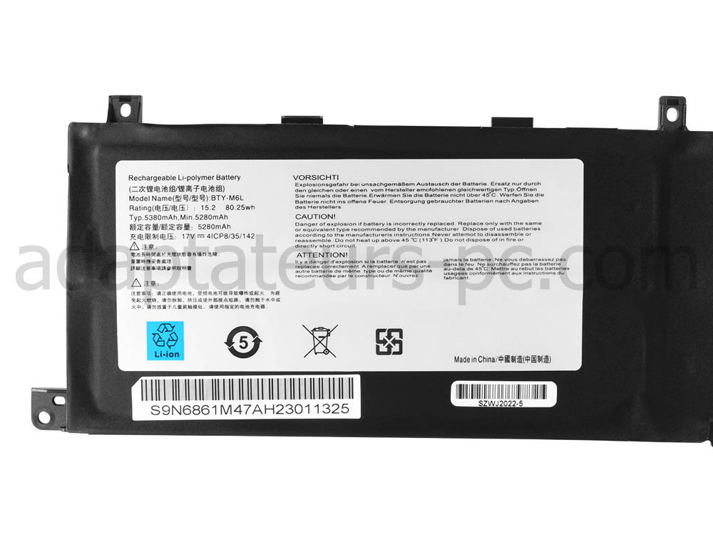 5280mAh 80.25Wh Batterie MSI P65 Creator 8SF 240ES