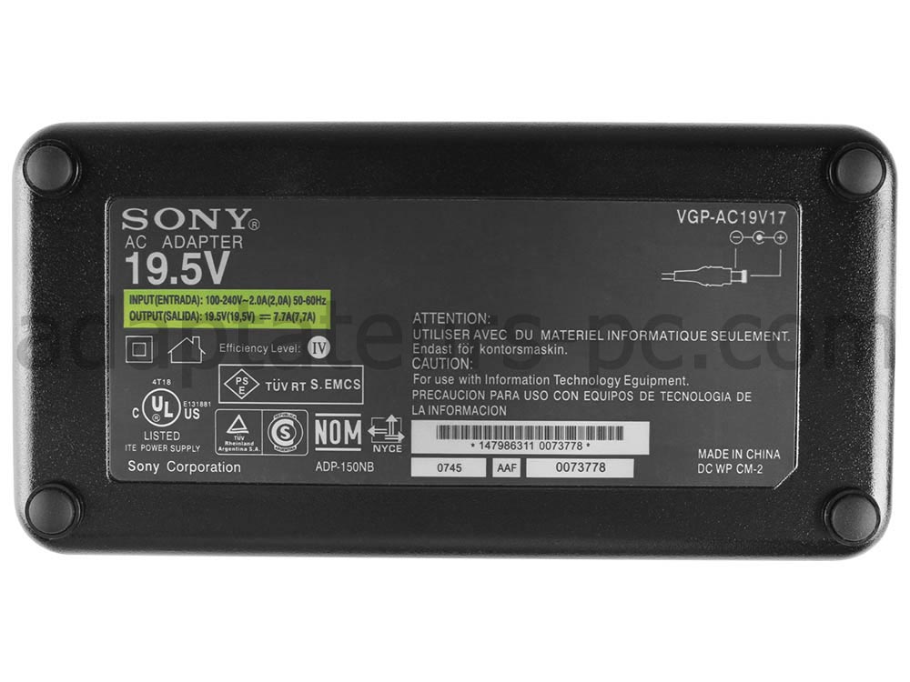 150W Original AC Adaptateur Chargeur pour Sony Vaio pcg-k23 pcg-k315s